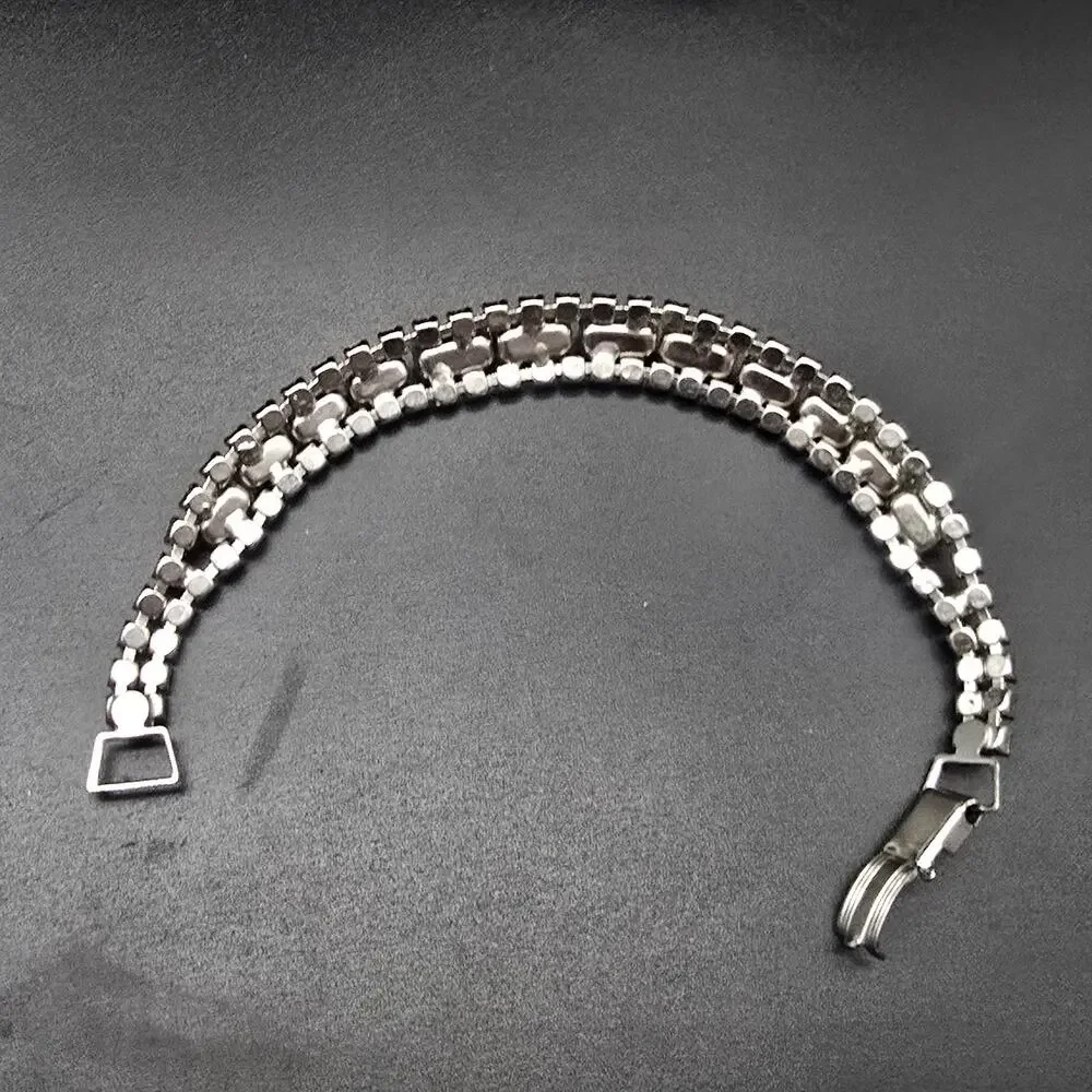 Vintage Clear Rhinestone Bracelet Glam Costume Jewelry